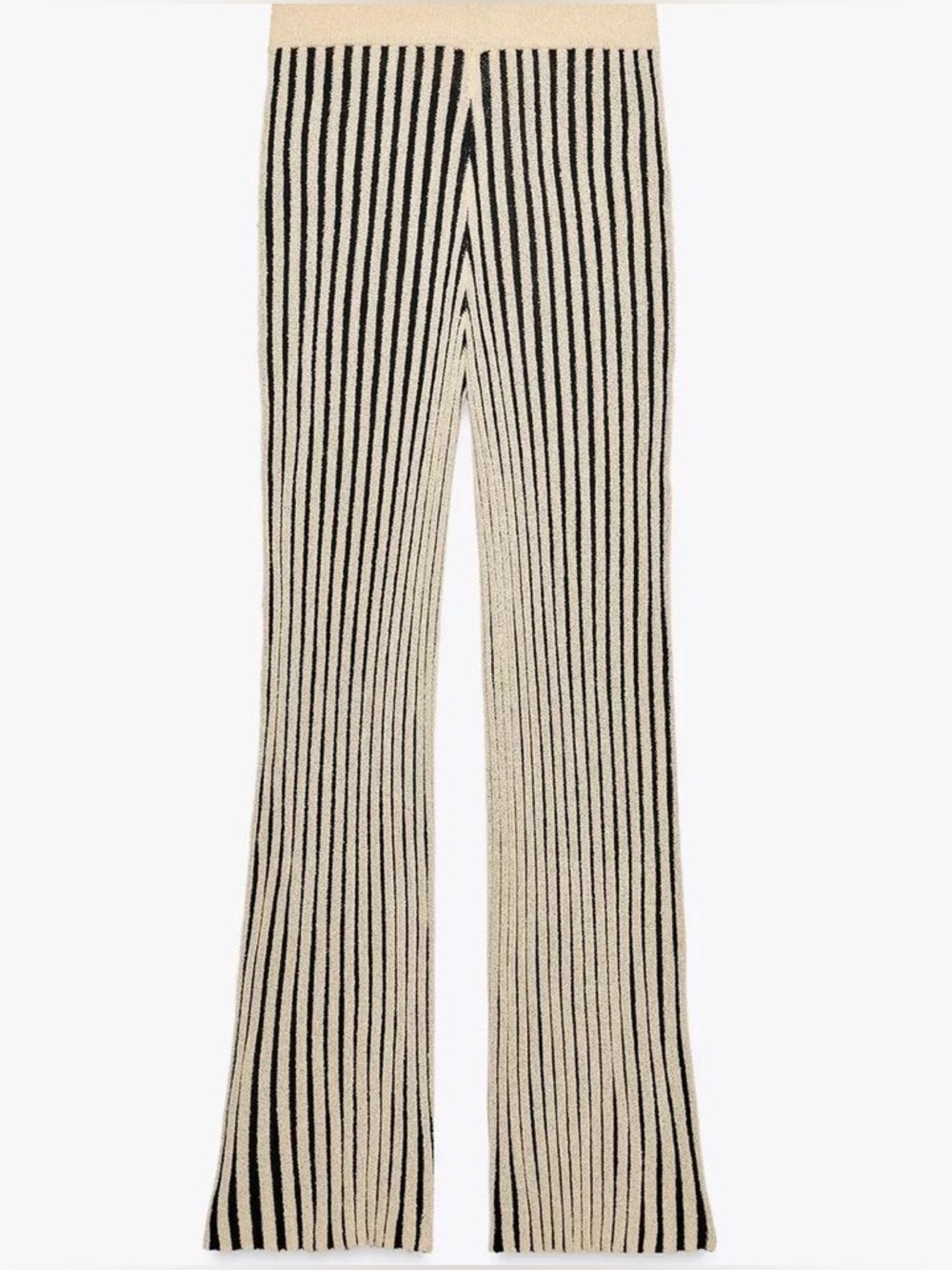 Zara Ribbed Knit Wide-Leg Pants in Black‎ & Cream Size Large